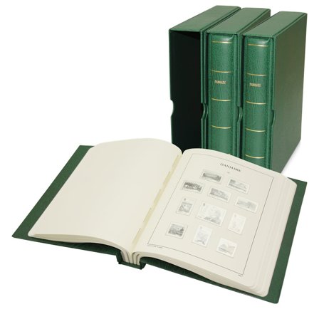 Danmark - SF-frimärksalbum 1851-2024 - 3 album med kassetter