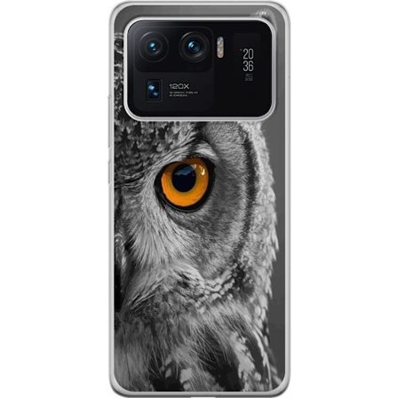 Kompatibelt Mobildeksel til Xiaomi Mi 11 Ultra Svart og hvit nærbilde av en ugle med kraftig oransje øye og detaljert fjærstruktur.