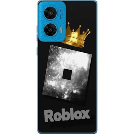 Kompatibel Mobilcover til Motorola Motorola G96 Minimalistisk sort og sølvfarvet Roblox-symbol med gylden krone og luksuriøs gamer-æstetik på mør