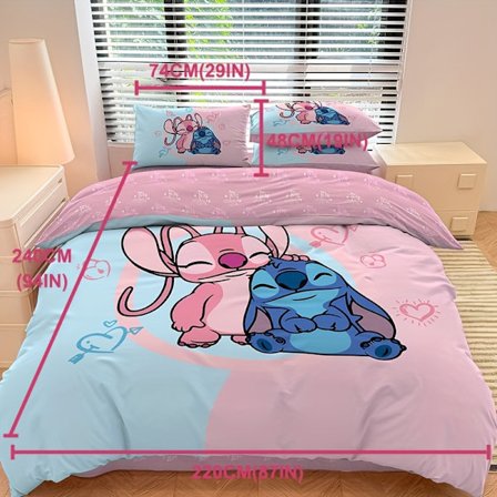 2/3 stk. Anime Tema Betræk Sæt, Sødt Stitch Mønster, Lys Pink, Sengetøj, Flere Modeller, Blødt, Komfortabelt og Let at Vedligeholde, Sødt og Legende 