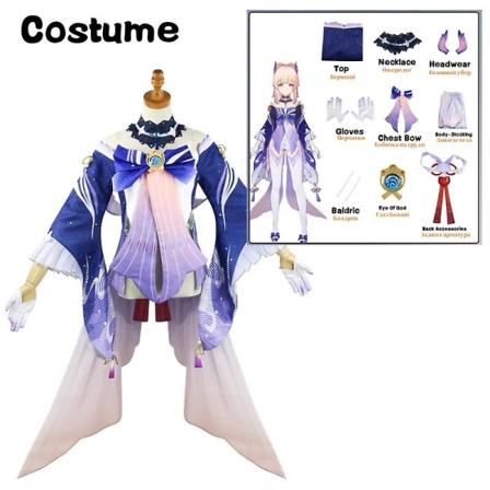 Sangonomiya Kokomi Cosplay Puku Genshin Impact Cosplay Kokomi Tube Topit Mekkoasut Selkäkoriste Peruukki Halloween Cos costume M