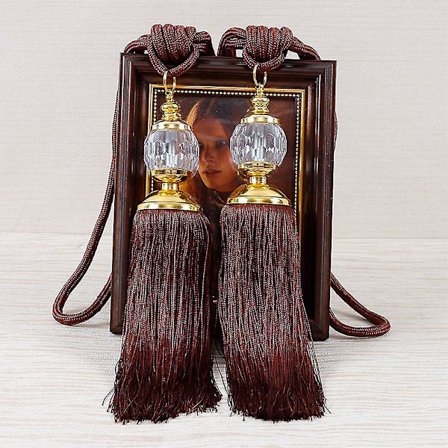 2 stk Gardinholdere med Perler, Gardinholdere i Tau, Vindu Gardin Dekorasjon, Knyttebånd for Gardiner, Gardin Tau Tilbehør