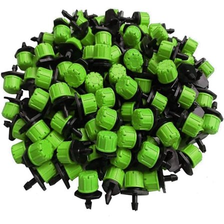 100 stk. 1/4" justerbare drypvandingsanlæg, grønne justerbare drypvandingsanlæg til drypvanding af planter, have, drivhus, køkkenhave, græsplæne