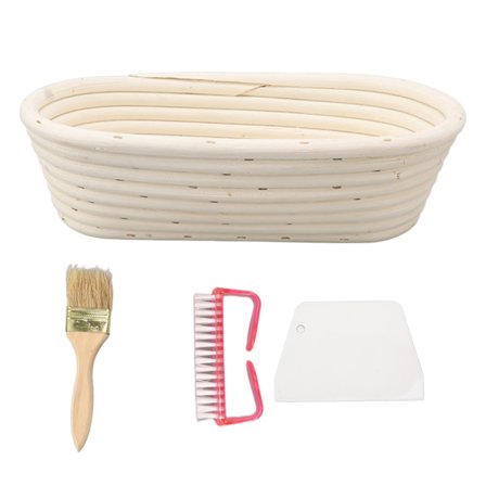 25cm Brød Hævekurv Sæt Oval Naturlig Rattan Surdej Hævekurv Dejskraber Klud Liner Pensel