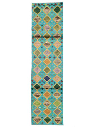Noué À La Main Moroccan Berber - Afghanistan 76X294 Tapis De Laine Petrole Foncé/Orange Petit