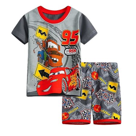 Barnas Tegneserie Pyjamas Biler Lyn McQueen Trykte Topper + Shorts Nattøy Loungewear Soveklær Antrekk Sett