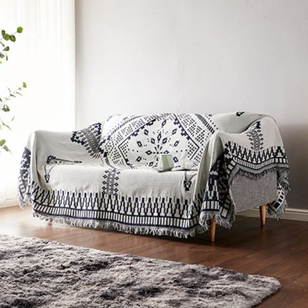 Tosidet strikket bomuldsreversibelt sofasæde Boho Couch Cov