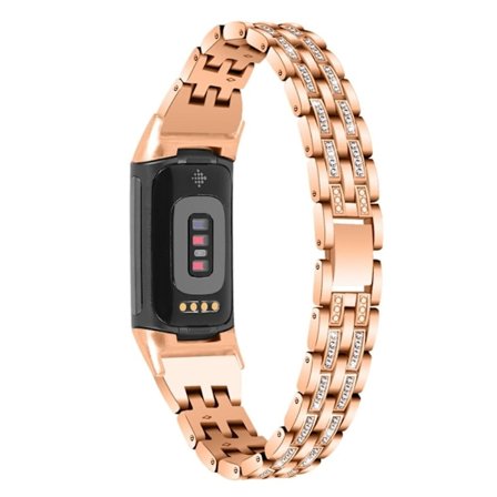 Fitbit Charge 5 klockarmband med två rader strass och glitter - Roséguld