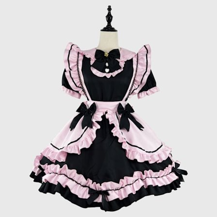 Japansk Lolita Svart Maid Cosplay Set: Söt Tjej Söt Kattrosett Mjuk Tjej Outfit