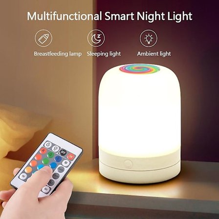 Mini touchlampa, nattlampa, multifunktionell nattlampa, smart nattlampa, sovljus, amningslampa, ögonskydd, fjärrkontroll, bärbar