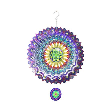 3D roterande vindklocka utomhus trädgård metall 12 tum fågelfjäder vindklockor för trädgårdsdekoration