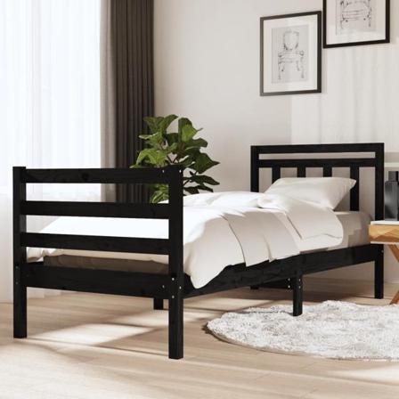 Vidaxl Sängram Svart Massivt Trä 90x190 Cm 3ft Svart