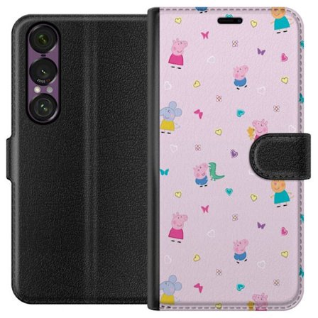 Yhteensopiva Lompakkokotelo Sony Xperia 1 VII Äiti Porsas vauvan rakastava Peppa Pig -kuvitus pehmeissä väreissä lapsiaiheisiin