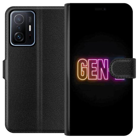 Yhteensopiva Lompakkokotelo Xiaomi Xiaomi 11T Neontext Gen Z värikkäässä valossa tummaa taustaa vasten modernissa digitaalisessa tyyliissä