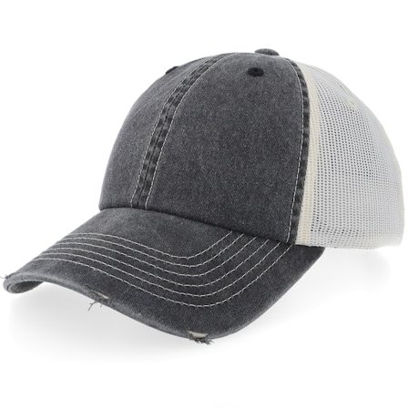 Equip - Distressed Black/Stone Pigment Washed Dad Cap Tru Trucker Black Cap - @ Hatstore