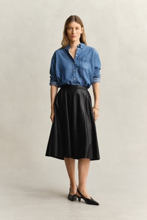 GANT Damen Ausgestellter Lederrock (38) Schwarz