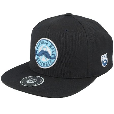 Bearded Man - Noir snapback Casquette - Movember Ribbon Moustache Patch Black Snapback @ Hatstore