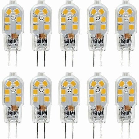 12V G4 LED-lampa, 1W motsvarar 10W halogenlampa, 200LM flimmerfri, 3000K varmvit, 360 graders ljusvinkel, ej dimbar, 10-pack