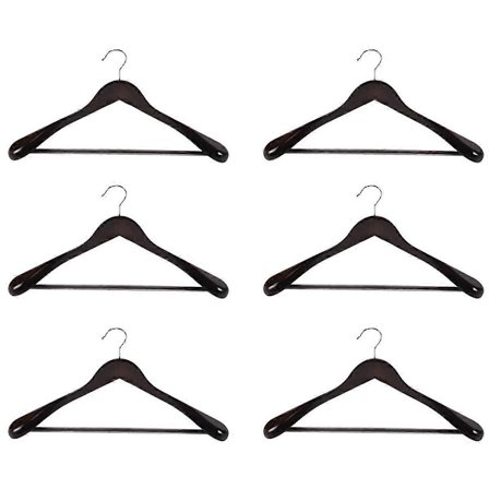 Leveälapaiset puiset vaateripustimet, 6 kpl, liukumattomalla housupuulla - Sileä massiivipuinen pukuhenkari takille