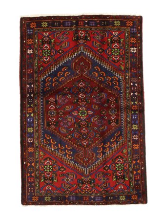 Håndknyttet Hamadan 130X195 Uldtæppe Sort/Mørkerød Lille