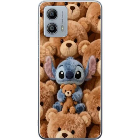 Kompatibelt Mobildeksel til Motorola Moto G53 Stitch omgitt av brune teddybjørner med en liten teddybjørn i fanget i en søt og koselig kawaii-design