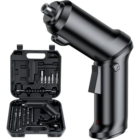 Elektrisk skrutrekker, Oppladbar trådløs skrutrekkersett med 106 bits, Svingbart håndtak, LED-lys, Bæreveske, for DIY, Reparasjonsverktøysett