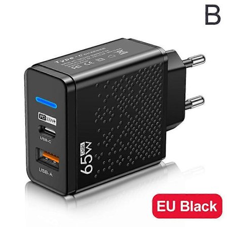 Svart (B) Europeisk Standard $ Luminous LED USB+PD Type-c Mobiltelefonladdare Multiport US Standard Europeisk Standard UK Standard Reseladdare