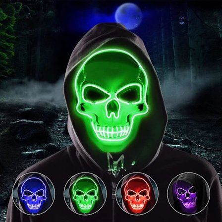 LED-puhdistusnaamio, Halloween-naamio, LED-kauhunaamio pimeässä, Halloween-puhdistusnaamio, jossa 3 valotilaa, sopii pukuleikkeihin,[co]