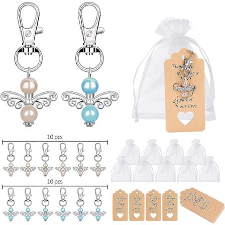 Gästgåvor Dop Bröllop Skyddsängel Nyckelring Hänge Set om 20 med Godispåse Presentetikett för Gästfest Jul Födelsedag Baby Shower