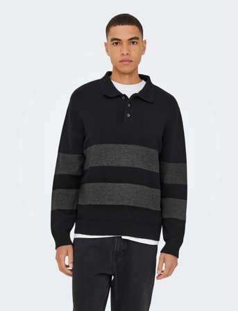 ONLY & SONS Onshope Rlx Ls Polo Knit Life - Black - S