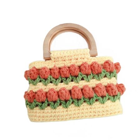 Tulpanvävd väska, ryggsäck med armband av trä, moderiktig Red