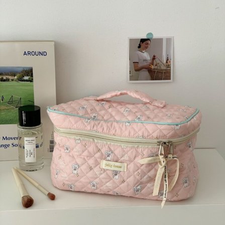 Pink Flip Bomulds Make-up Taske Bærbar Toilettaske