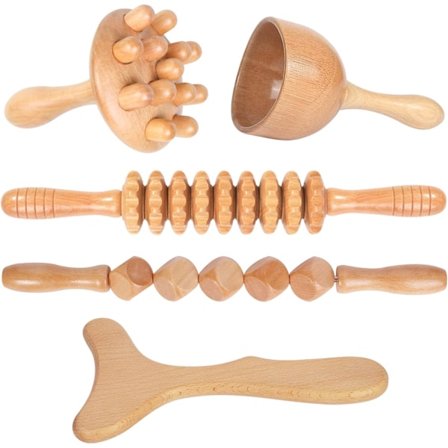 Trä Terapi Massageverktyg 5-i-1 Lymfdränage Massage Kit Trämassage Kroppsskulpteringsverktyg