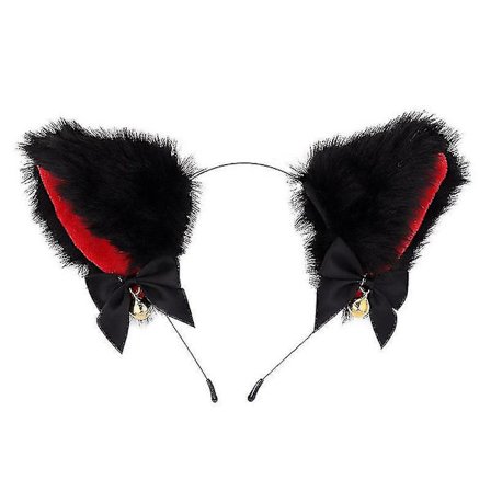 Plush Fluffy Faux Fur Cat Ears Hair Hoop Hairband Headband Headwear Naisten Lahjat. (musta+punainen) (1 kpl)