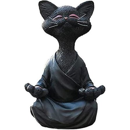 Svart Kattfigur, Glad Meditation Yoga Katt, Zen Katt Avslappnad Posering
