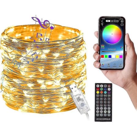 Ljusslinga med kontakt, LED-ljusslinga med RGB-färgskiftande blinkande ljus med Bluetooth-fjärrkontroll, appkontroll Fairy Lights zdq