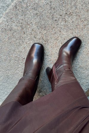 Premium Selection Knee High Leather Boots - Støvler - Brun - EU 36