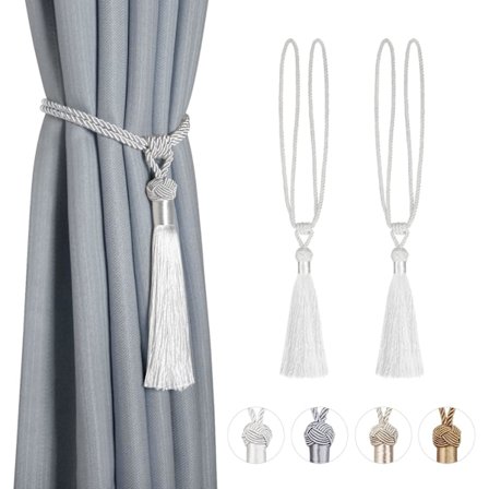 Sett med 2 gardinoppheng flettet tau polyester bomullsvev gardinoppheng med dusk dekorativt gardintilbehør, hvit