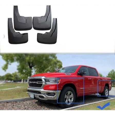 Stænklapper til 2019-2022 Dodge Ram 1500 med skærmbeskytter for og bag, 4 stk.