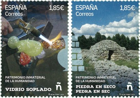 Spanien - Immateriel verdenskulturarv: Tørstensbyggeri og brunt glas - Postfrisk sæt 2v