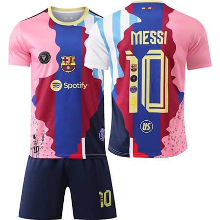 25-26 Barcelona Fotbollsträningskläder No.10 Messi Fans Tränings Fotbollströja Set för Barn 28