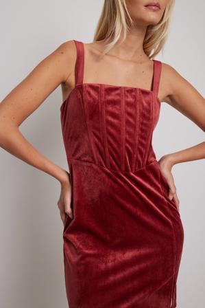 NA-KD Party Robe courte en velours à détail sur la jupe - Robes courtes - Rouge - EU 38
