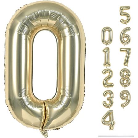 40 tuuman ilmapallonumero 0 samppanjakulta, suuret foliopallonumerosarjat 0-9 tytöille naisille, vaaleankultaiset 0 heliumilmapallot pojille miehille 