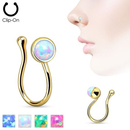 Clip On Guldpläterad "fake" näspiercing med Opal