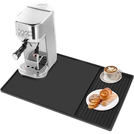 Stor silikonmatta, 2-i-1 kaffematta, med diskställ - 61×40,5 cm svart