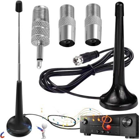 Teleskopisk DAB FM Radioantenne - 3x Adaptere og 3m Forlængerkabel - Digital Radioantenne - Indendørs Radioantenne - Magnetisk Base_yu