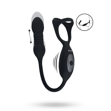 Vibrating & Thrusting Silicone Tri O Cockring with Prostate Stimulator - Black - Vuxen.dk: For ham