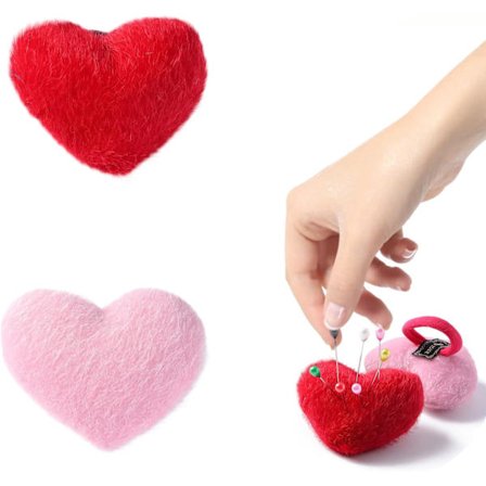 Set med 2 handledssömnadsnålsdynor med elastiskt band - för handarbete eller gör-det-själv (rosa och röd)