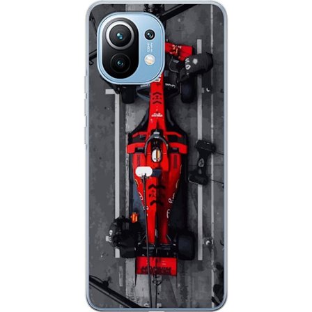 Yhteensopiva Läpinäkyvä kuori Xiaomi Mi 11 Formula 1 -auto ylhäältäpäin punainen F1-kilpa-auto pysähdyskuvitukseen täydellinen moottoriurheil