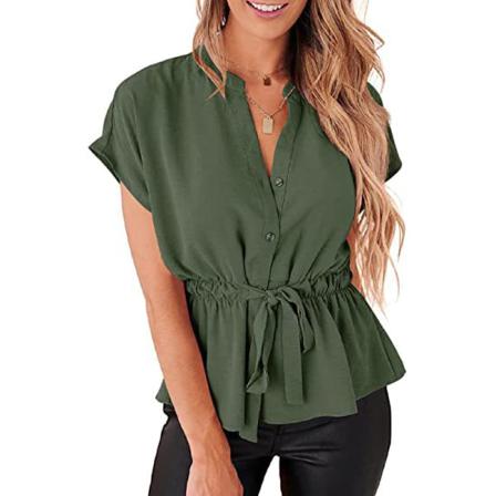 Dam V-ringad Skjortor Elastisk Midja Blus